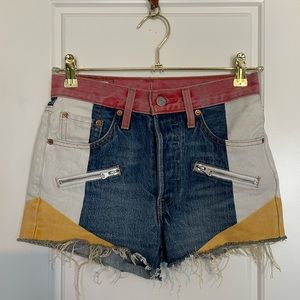 501 High Rise Medium Wash Color Block Denim Shorts